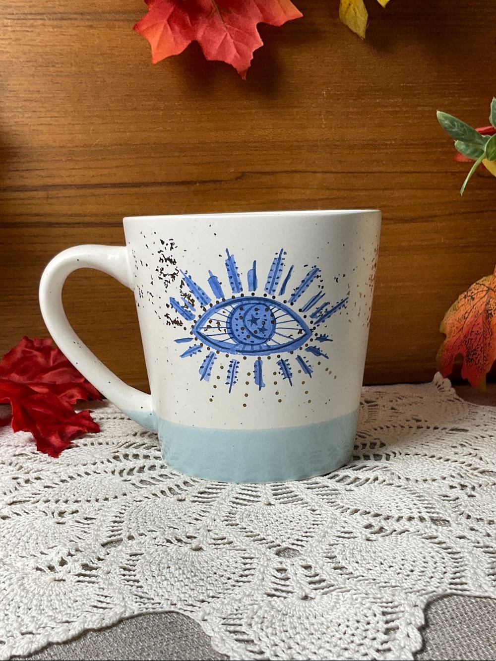 Anthropologie Insight Evil Eye Hamsa Mug Blue Gold Celestial Boho